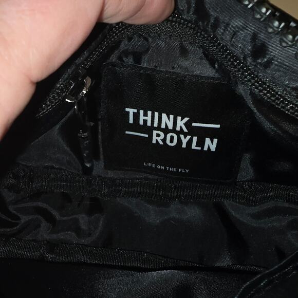 Think Royln Small Crescent Shoulder Crossbody Bag 2 Strap Colorblock Black Tan - Picture 10 of 12